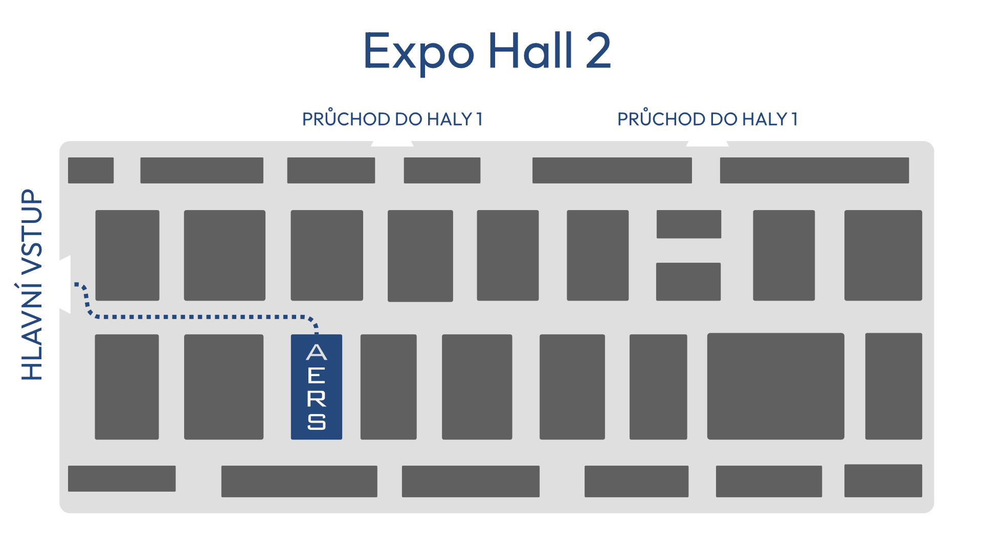 Plánek Expo Hall 2 s vyznačeným stánkem AERS